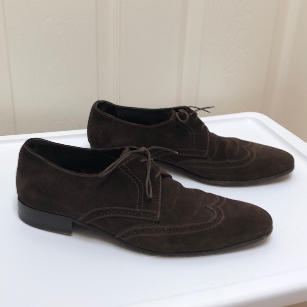 A. Testoni Basic Brown Suede Oxford Wingtip - image 1